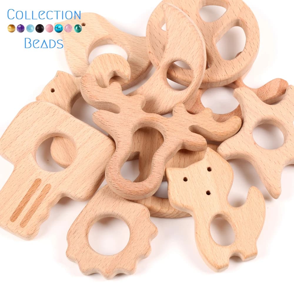 1/3/10 pezzi dentizione in legno animale cuore stella auto nave a vapore a forma di morso sicuro giocattoli in legno accessori fai da te