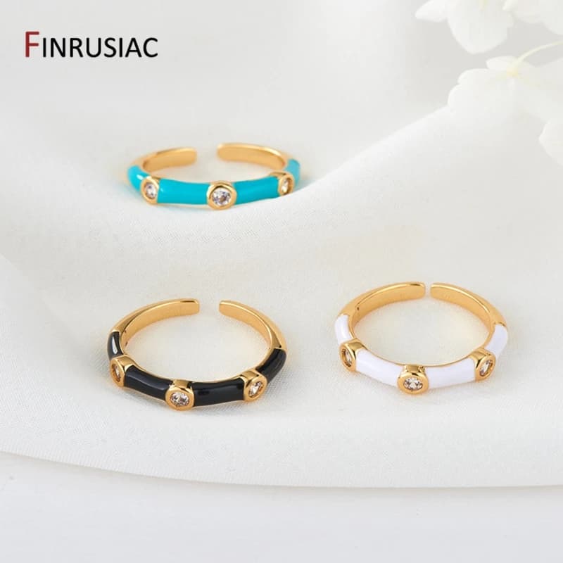 2022 NEW Simple Fashion 3 Colors Enamel Rings Pave Setting Zircon, Adjustable Open Rings For Women Jewelry Couple Ring Gift
