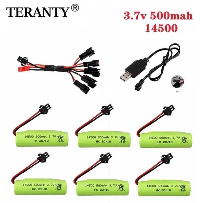 Set Batteria Lipo 1S 3.7V 500mAh 14500 e Caricabatterie per Auto Telecomandata RC Acrobatica a Doppia Funzione DE35 DE38