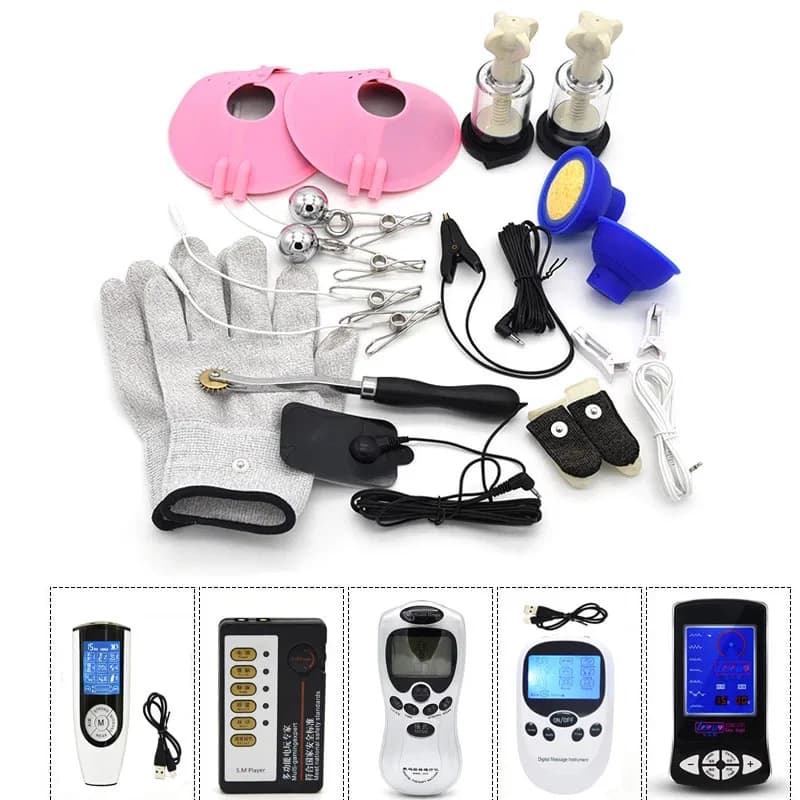 Shock elettrico morsetto per capezzoli cuscinetti per massaggio al seno BDSM Bondage E-stim Clip per clitoride guanti per elettrostimolazione giocattoli del sesso per le donne