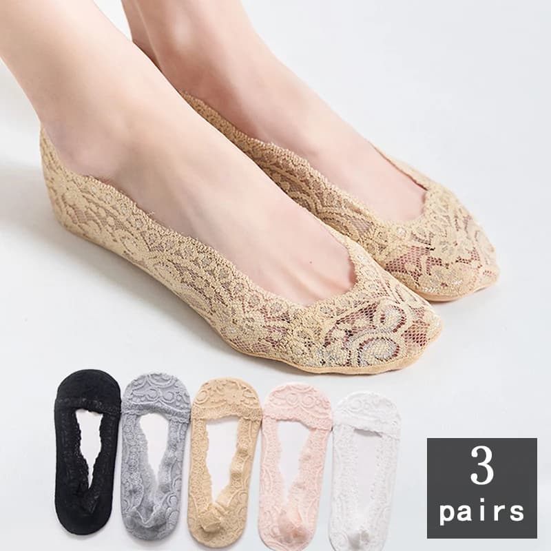 3 pairs of sock socks silica lace gel for woman summer girl Invisible cotton sole Anti-slip Slippers Short non-slip sock