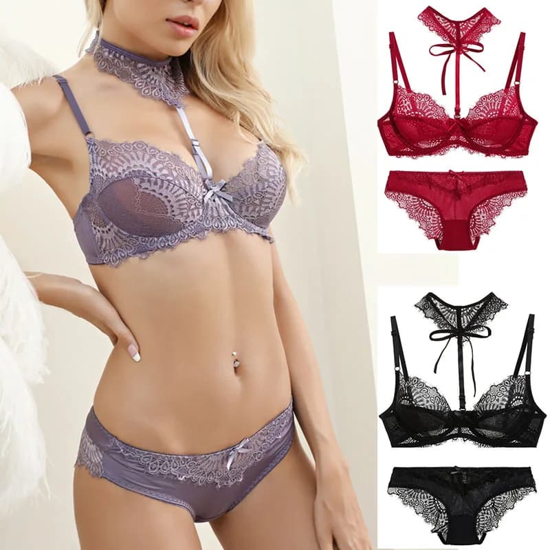 2022 New Fashion Bra Sets Sexy Lace Female Lingerie Steel Ring Sleepwear Garter BCDE Cup Underwear For Women
