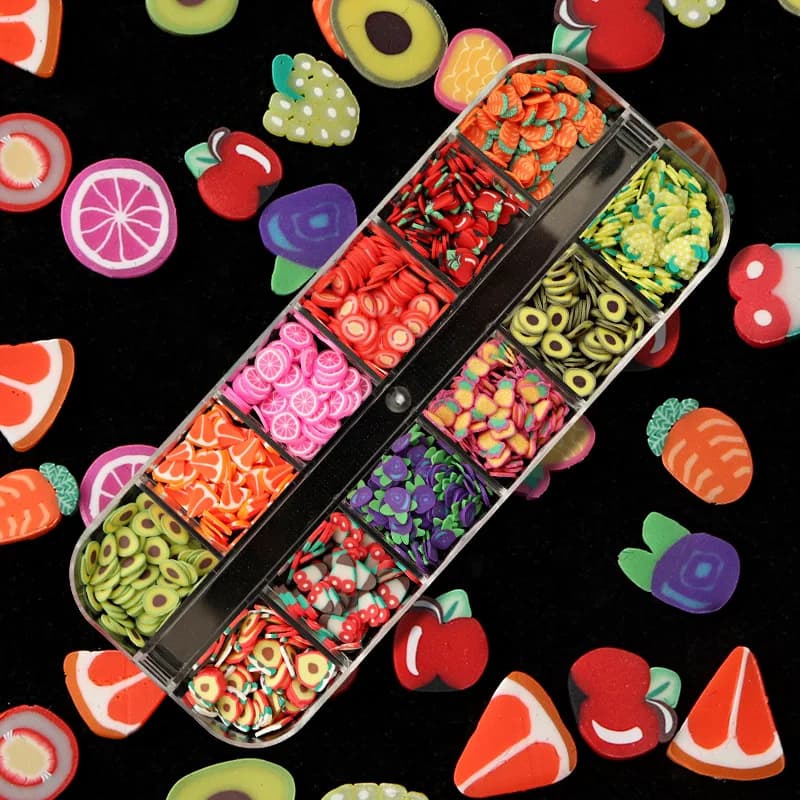 12 Griglie Miste Frutta Polimerica Scaglie di Argilla Morbida per Nail Art UV Resina Epossidica Stampo In Silicone Scaglie Riempitore di Melma Fare Pinzette FAI DA TE