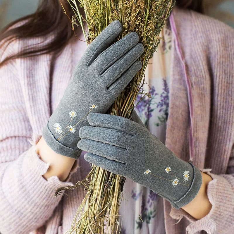Women Autumn And Winter Keep Warm Touch Screen Thin Section Flowers Embroidery Gloves Female Elegant Single Layer Cycling