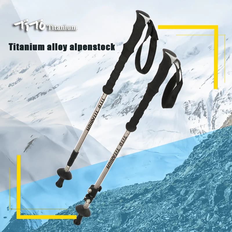 TiTo Titanium Trekking Pole Outdoor Camping GR9 Light Titanium Alloy Hiking Telescopic Stick Walking Trekking Sticks