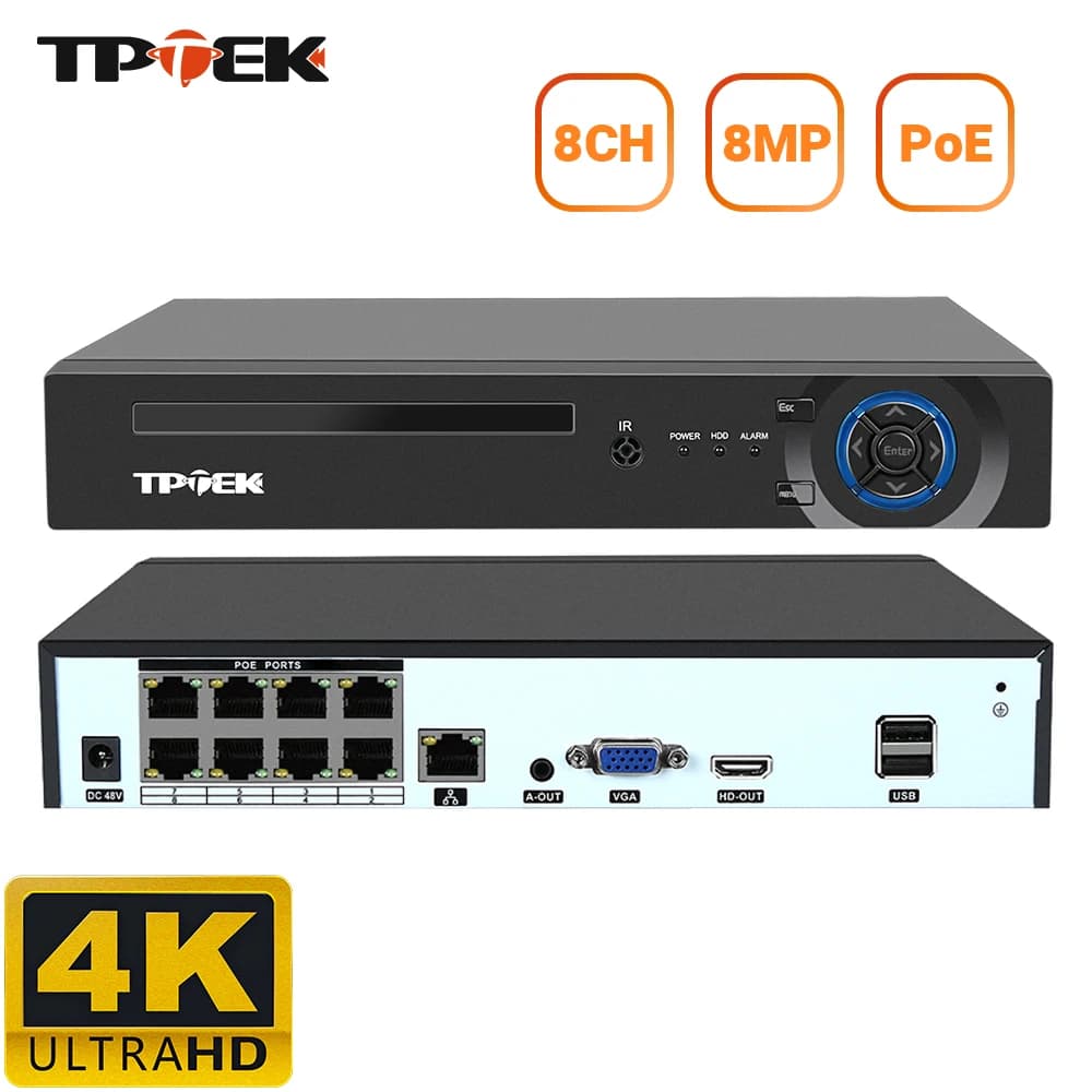 8MP 4K POE NVR H.265 8CH Videoregistratore di sorveglianza di rete Telecamera di sicurezza IP Sistema CCTV XMEye ICSee Sistema di telecamere CCTV P2P