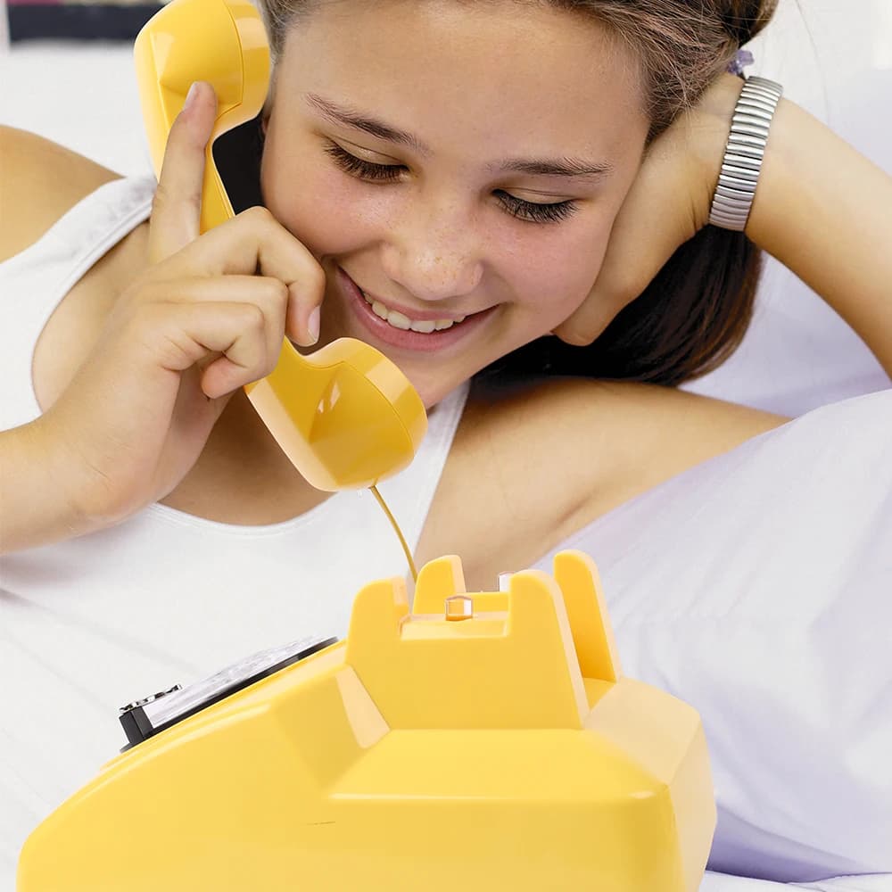 Telefono retrò con filo, telefono fisso, oggetto decorativo per ufficio/casa, classico telefono a disco nero.