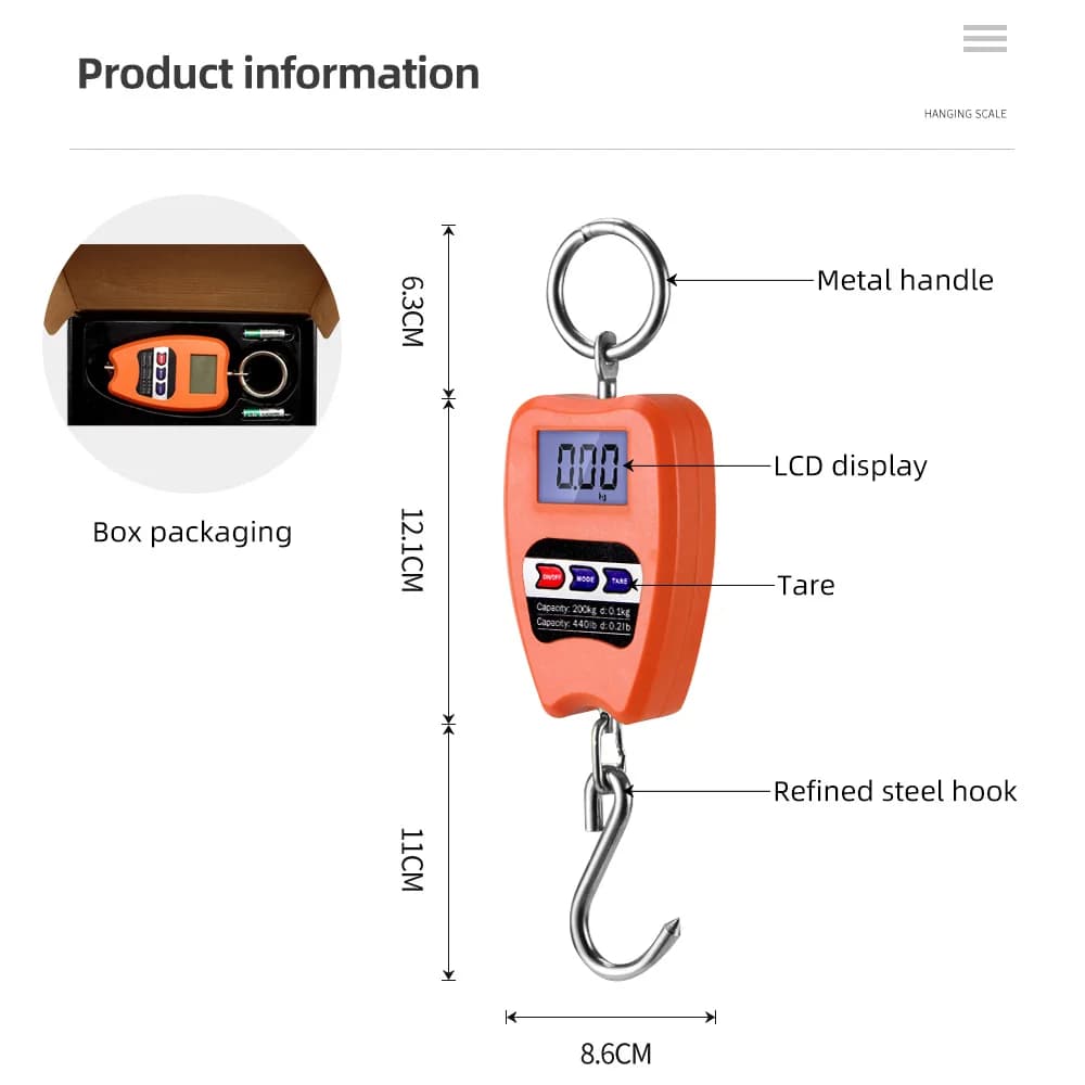 200kg 50g Gru Digitale Bilancia Industriale Appesa Bilancia Pesante Gancio Pesante Bilancia Elettronica Cucina Bagagli Pesca Pesatura