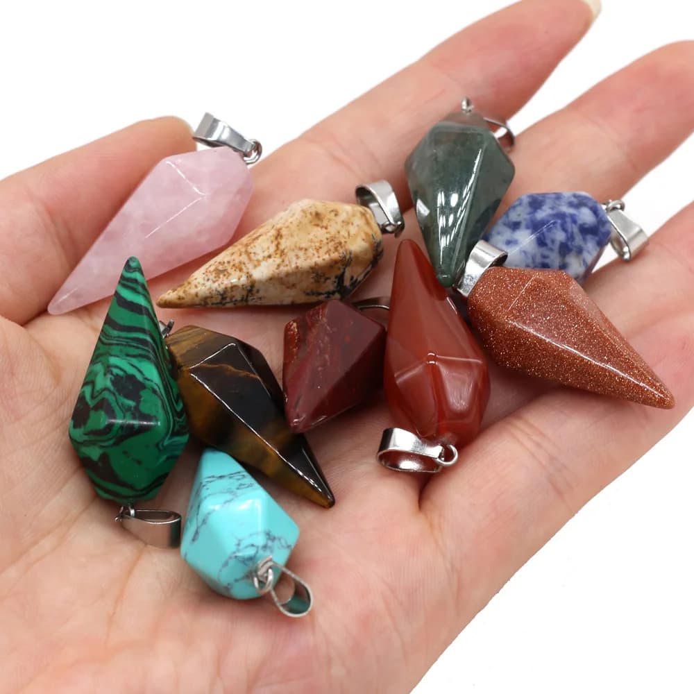 Ciondolo in pietra naturale Guarigione Reiki Cristallo Agate Cono Pendolo Malachite Charms per collana fai da te Creazione di gioielli Accessori