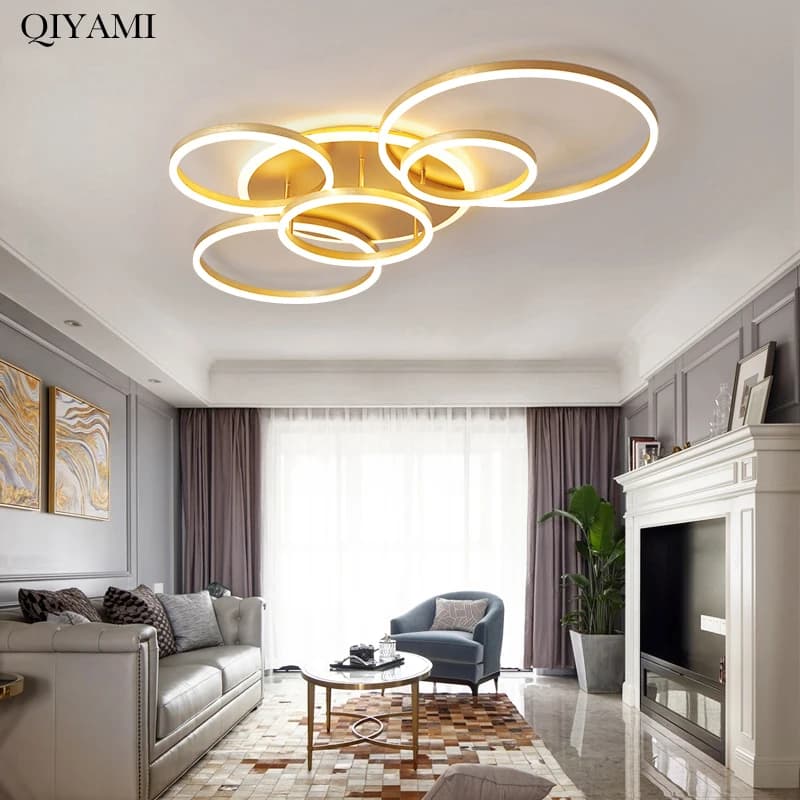 Plafoniere dal design moderno rotondo per soggiorno, camera da letto, oro, bianco, caffè, anelli circolari dipinti, apparecchi di illuminazione