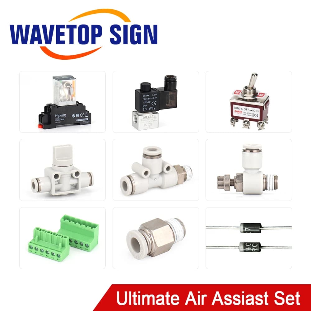 WaveTopSign Pneumatic Solenoid Value Relay 6 mm Fittings Set of definitive air axis for CO2 laser cutting and engraving machine