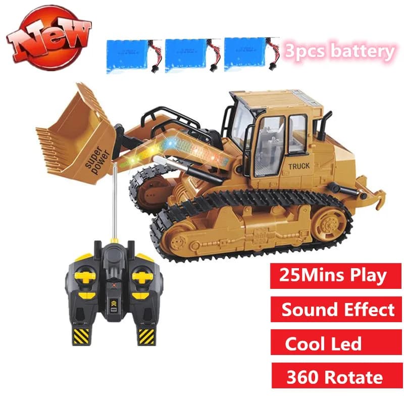 Bulldozer Dumper Tractor RC Truck Engineering Vehical Excavator Push Soil With Music Light 25Mins Play RC Dump Car Toys Gifts