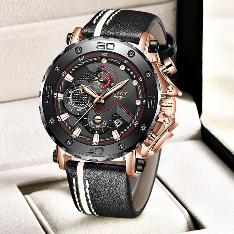 2025 Orologi sportivi da uomo di moda LIGE Top Brand di lusso quadrante grande orologio al quarzo militare orologio cronografo impermeabile in pelle per uomo