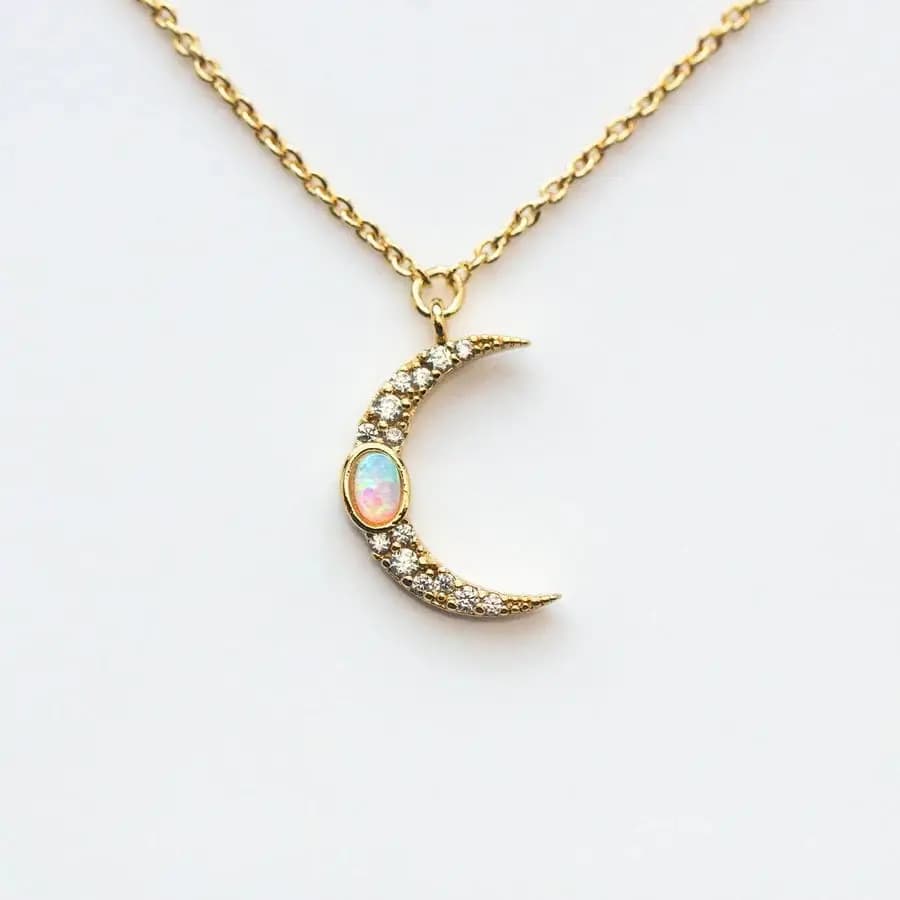 Belle 925 sterling silver regalo delle donne della ragazza dei monili placcato Oro DELLA CZ della pietra preziosa opale bello sveglio della stella della luna collana in argento