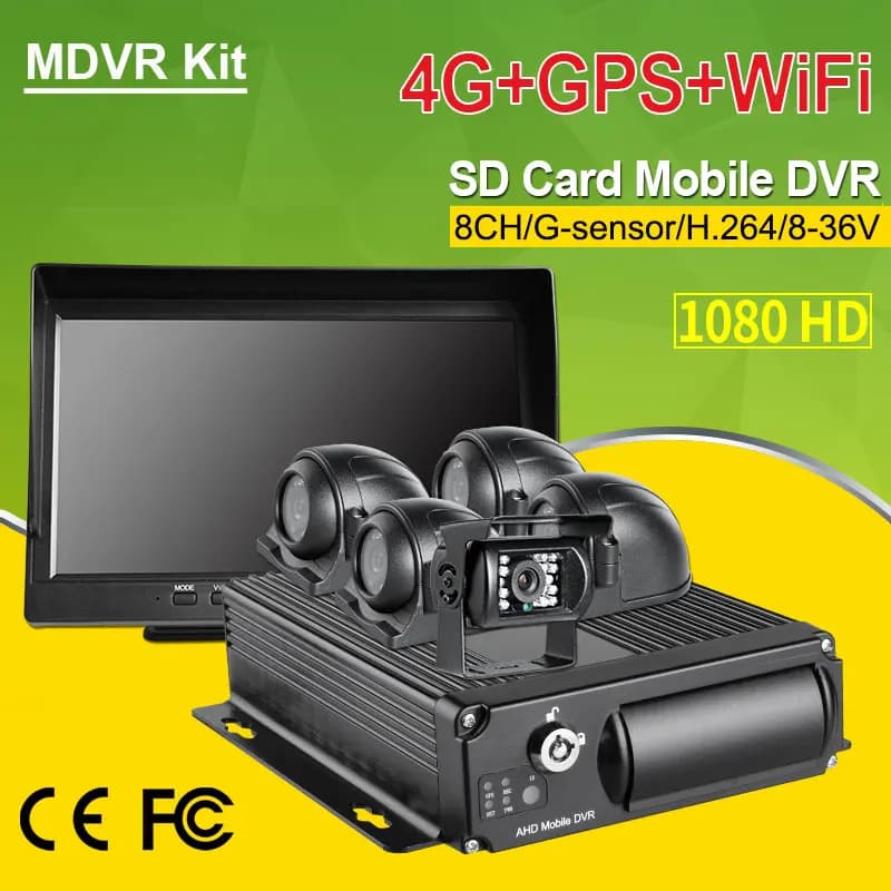 Dvr mobile 4G GPS WIFI 8CH SD con 5 pezzi 2.0MP AHD vista frontale laterale posteriore telecamera impermeabile con schermo IPS 10.1