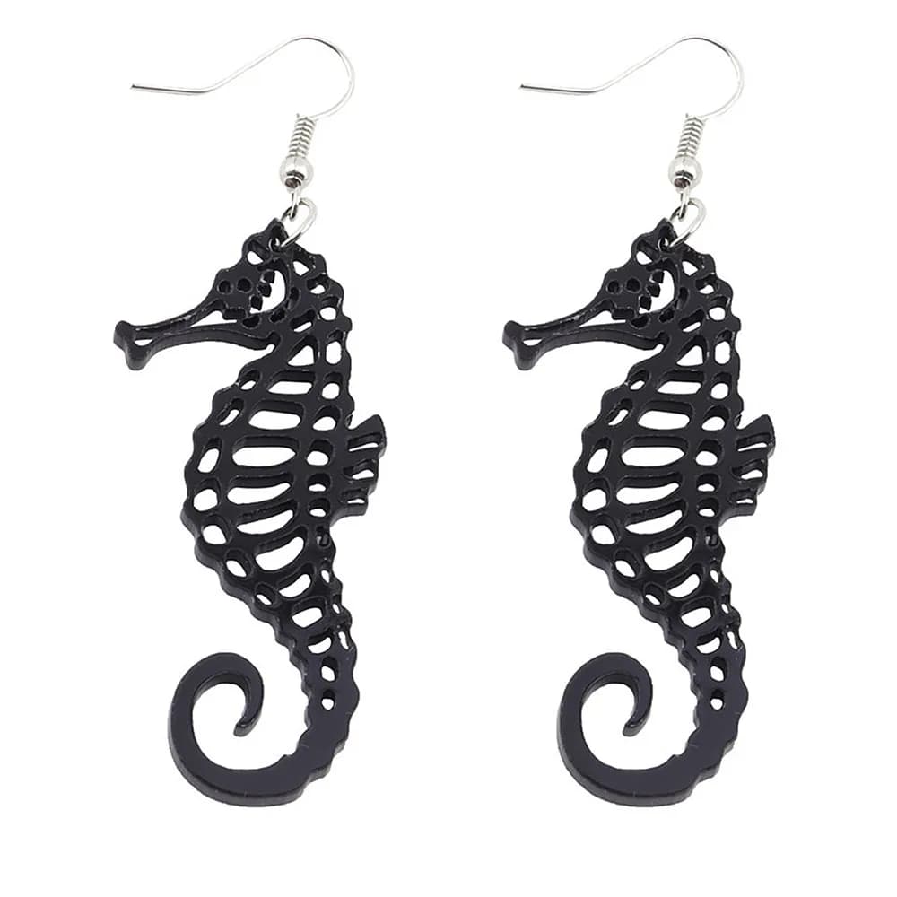 New Punk Black Acrylic Seahorse Drop Earrings For Women Animals Long Dangle Earrings Fashion Party Jewelry Gifts