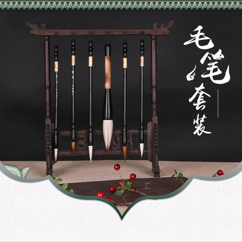 Wolf hair brush set for beginners of calligraphy adult professional large medium small size Chinese fighting brush-holder