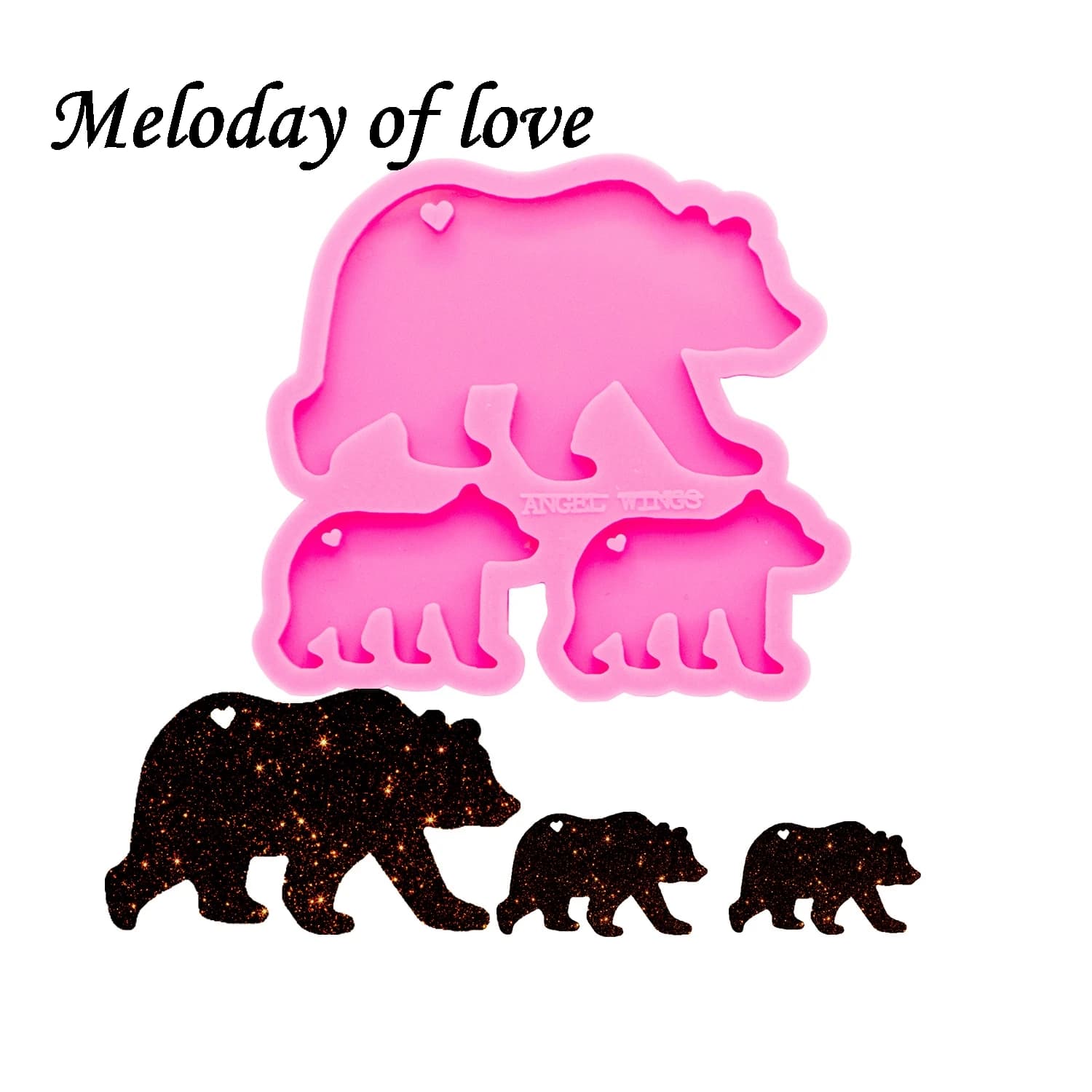Finitura lucida orso Momma/del bambino del silicone della muffa diy bear family stampi in resina epossidica di monili che fanno stampo personalizzato portachiavi DY0056