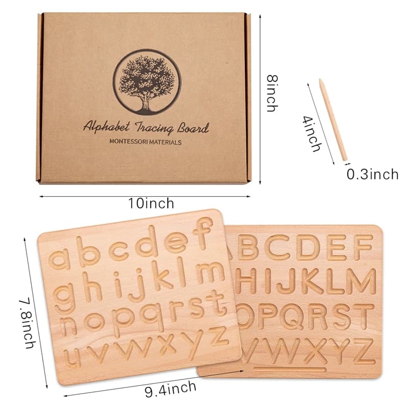 Giocattolo puzzle educativo linguistico Montessori Alfabeto inglese in legno a doppia faccia e lavagna cognitiva geometrica da 0-9 numeri