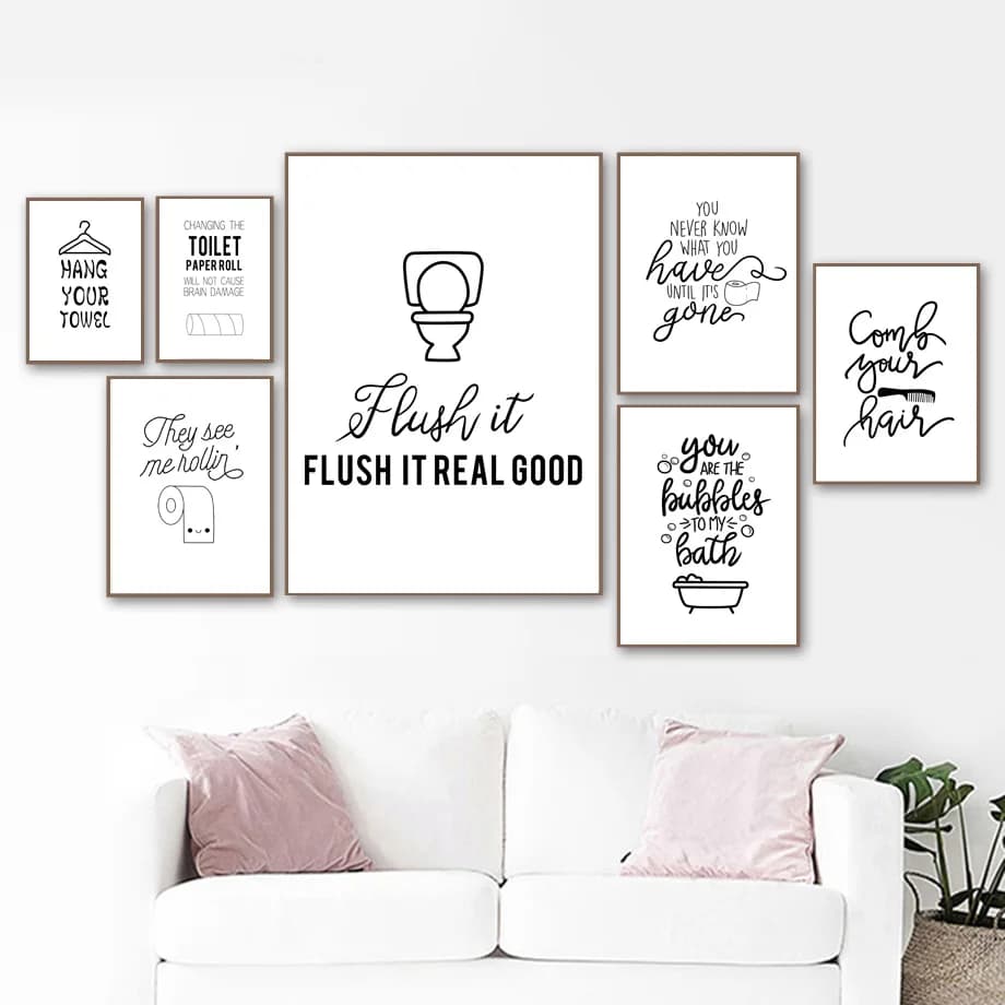 Citazione divertente Carta igienica Spazzola Denti Vasca da bagno Wall Art Canvas Painting Nordic Poster e stampe Immagini a parete per l'arredamento del bagno