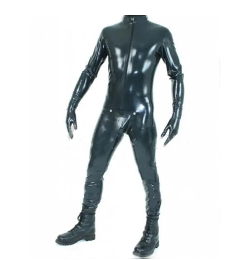 Catsuit in lattice attillato in lattice fatto a mano con calzini e guanti e cerniera frontale sul braghetto alla pancia