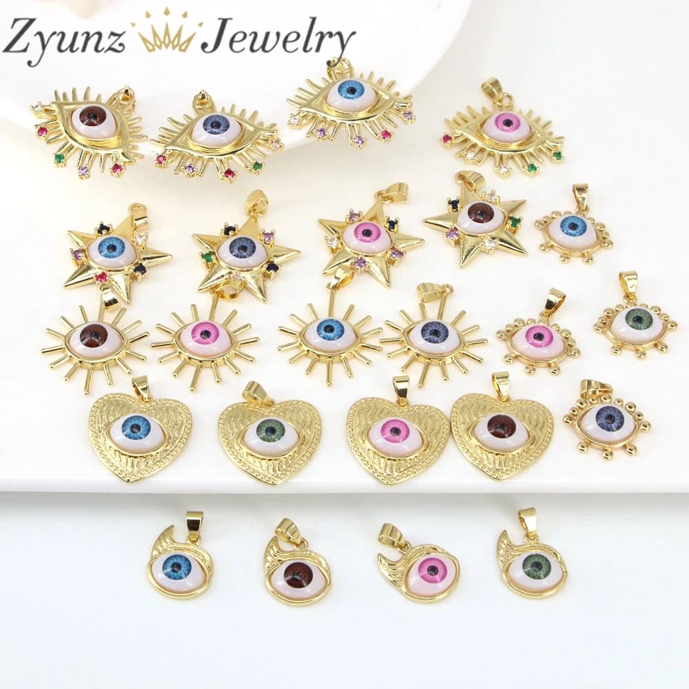 10 pezzi, NUOVO ciondolo in resina creativa fai da te fatto a mano amore cuore stella sole occhio greco ciondoli per collana braccialetto che realizza accessori