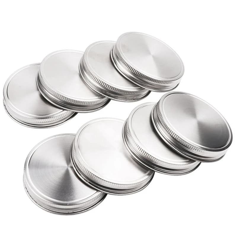 Coperchi per barattoli in acciaio inossidabile da 8 pezzi coperchio a prova di perdite sigillato da 86Mm con guarnizioni in Silicone tappi solidi di stoccaggio resistenti coperchio a bocca larga