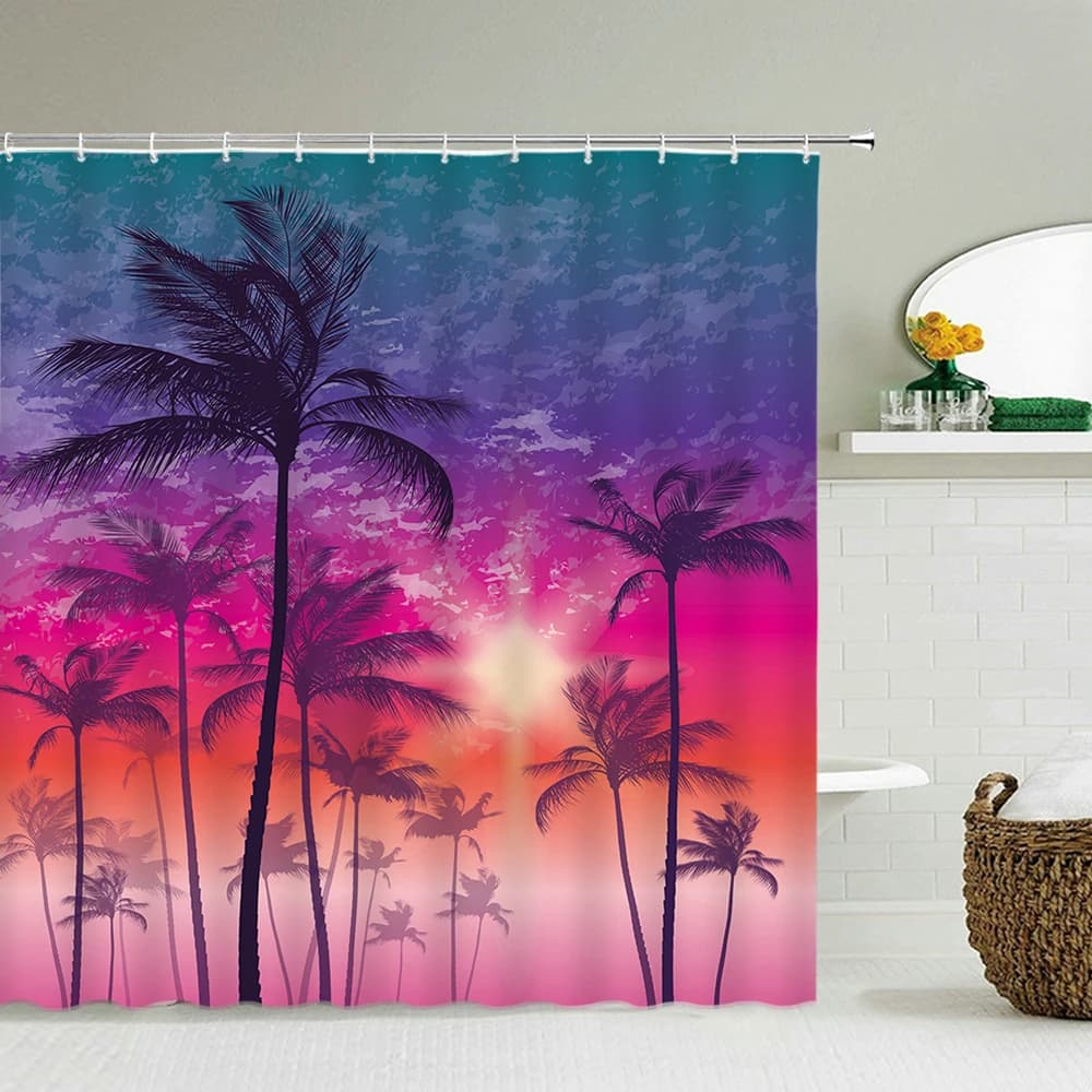 Spiaggia Mare Palme Tende da doccia Paesaggio Impermeabile 3d Tende da bagno con ganci Decorazione domestica Schermo da bagno lavabile