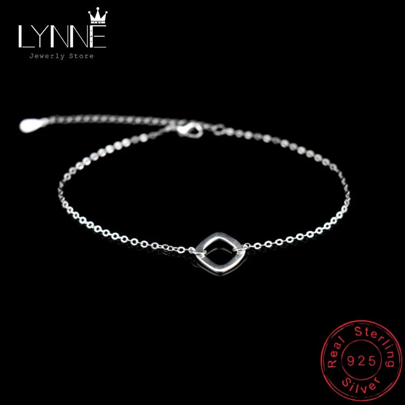 New Fashion 925 Sterling Silver Square & Lightning Pendant cavigliere da spiaggia semplice rombo e onde bracciali a catena per piedi gioielli da donna