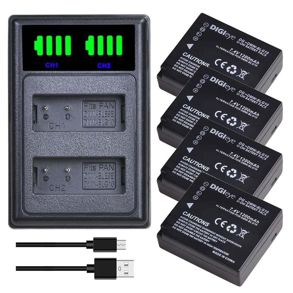 DMW-BLG10 BLG10E BLG10PP Battery and LED Charger for Panasonic LUMIX GF5 GF6 GX7 GX9 GX80 GX85 ZS200 LX100 cameras