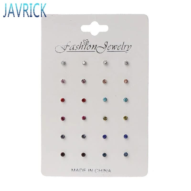 12 Pairs Rainbow Cubic Zircon Stud Earrings Set Birthstone Crystal Kids Jewelry JUL3