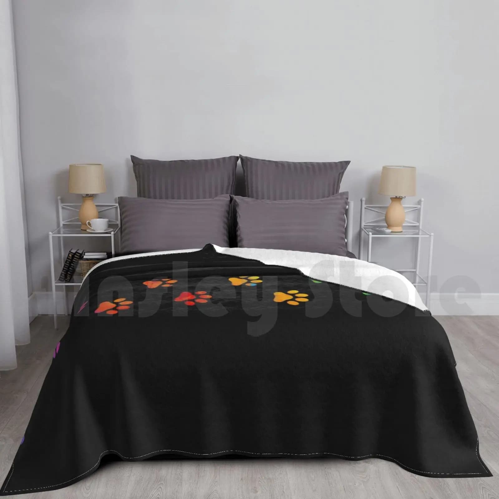 Watercolor Colorful Blanket For Sofa Bed Travel Paws Pets Pet Pet Paws Animal Lover Paw Paw Mouth Dogs