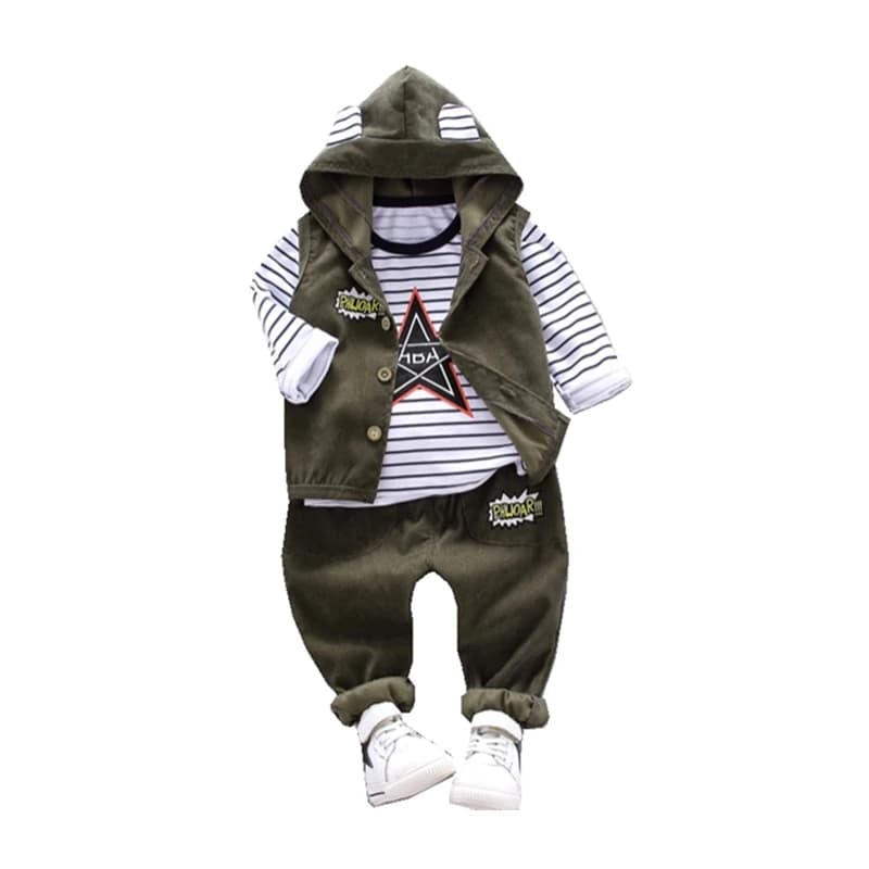 Nuova Primavera Autunno Neonati maschi Vestiti Per Bambini Casual Gilet Con Cappuccio T-Shirt Pantaloni 3 Pz/set Bambino Costume Sportivo Per Bambini Tute