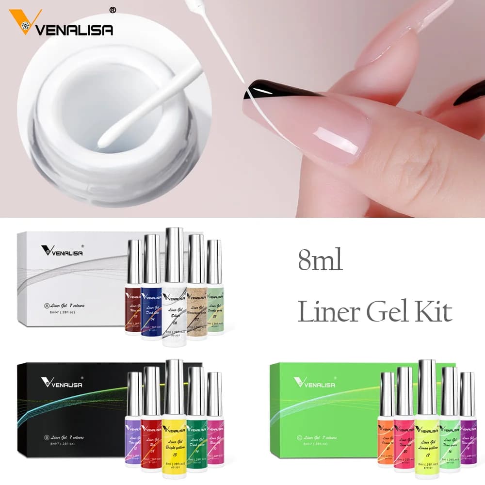7 Kit di colori VENALISA Liner Gel French Nail Design Gel per pittura copertura completa linea di colori pennello Glitter Neon Color Gel vernice