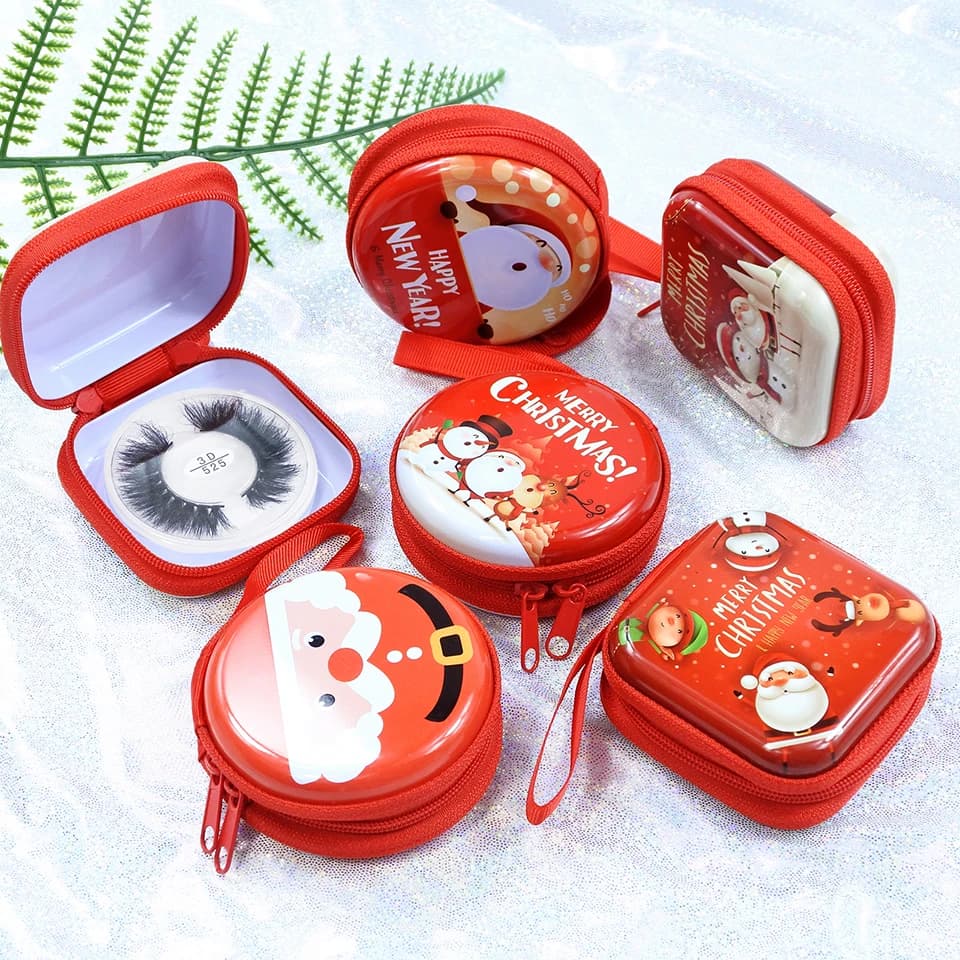 Pack of red mermaid christmas eyelashes new Design round and square empty eyelash box wholesale 3/10/30/50 Pcs