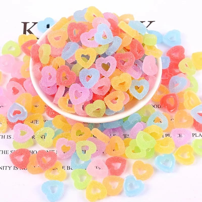 15Pcs Charms simulati a forma di cuore dolce per melma fai da te riempitivo di polimeri accessori di aggiunta giocattoli modellazione Kit di argilla per bambini