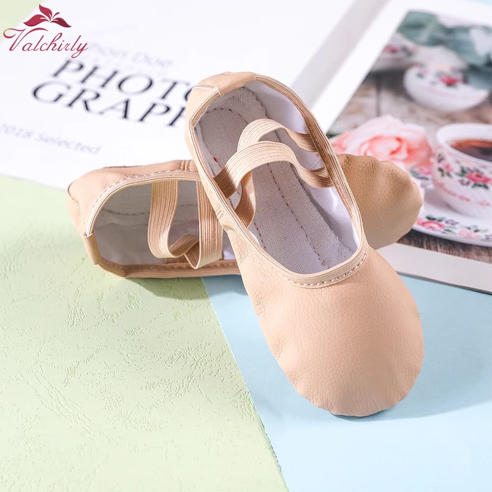 Scarpe da punta in pelle PU Pantofole da ballo con suola intera Bambini Ballerina Pratica Balletto Danza Allenamento Uso 3 colori