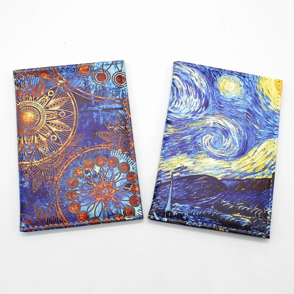 Elegante Copertina Protettiva per Passaporto in Stile Artistico, Tema Notte Stellata di Van Gogh, Porta Passaporto in Pelle per Donne e Uomini, Portadocumenti da Viaggio