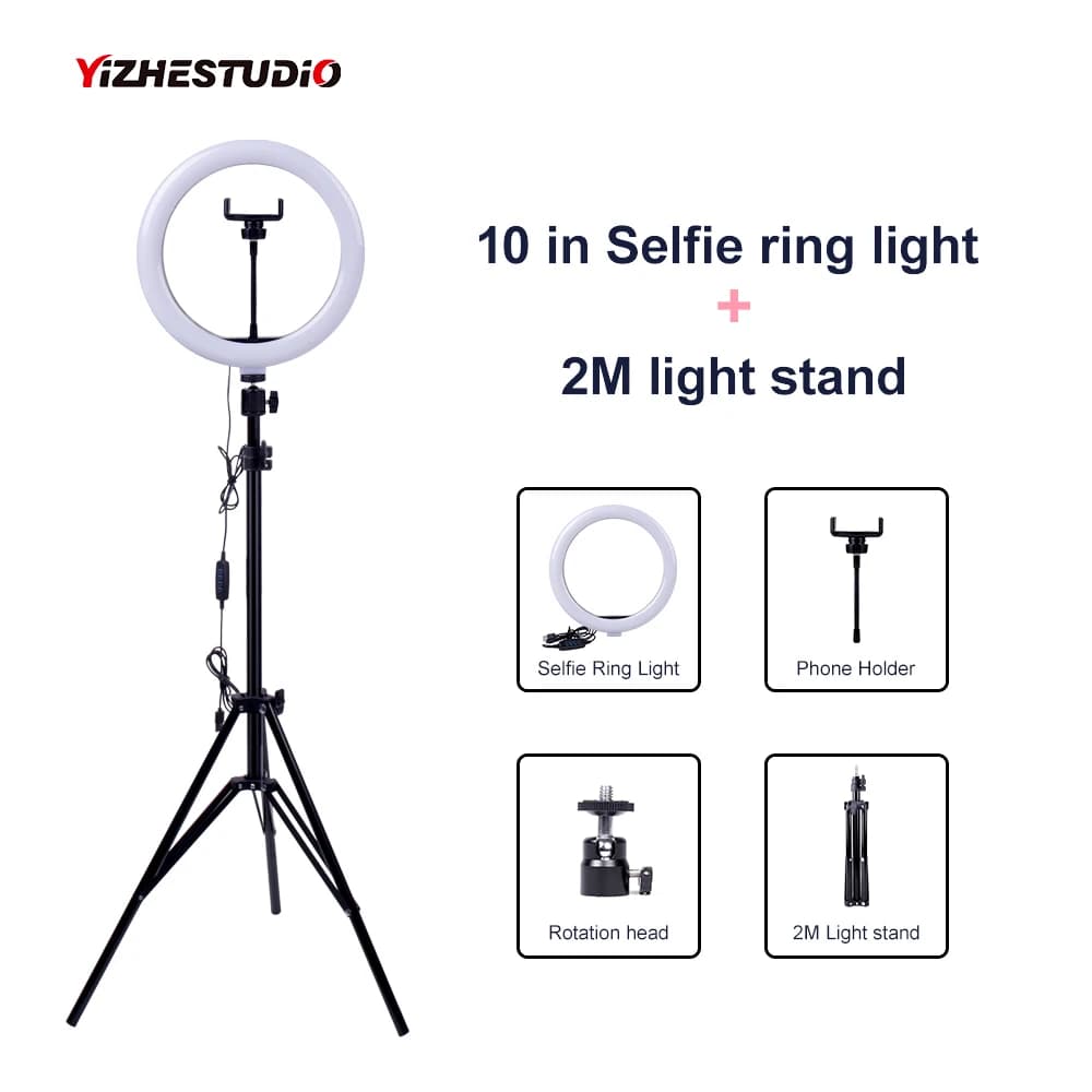 Luce Video dimmerabile LED Selfie Ring Light lampada ad anello USB fotografia luce con supporto per telefono supporto per treppiede 2M per trucco Youtube