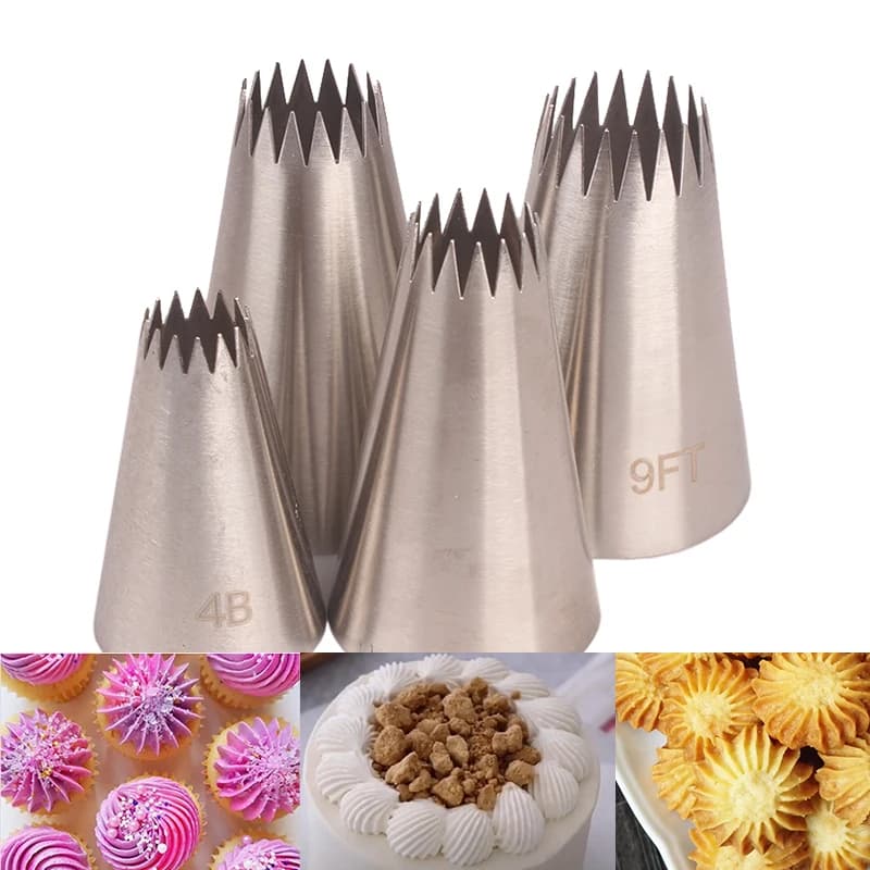 4 pezzi di grandi punte per la decorazione della crema per torte in metallo Set di strumenti per pasticceria Tubi in acciaio inossidabile Ugello per glassa Testa per cupcake Decoratori per dessert