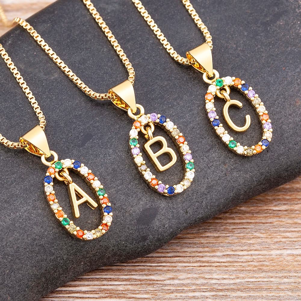 Nidin New Hot Sale Colorful 26 Letters A - Z Initial Alphabet Pendant Long Chain Necklace Name Jewelry Women Accessories Gift