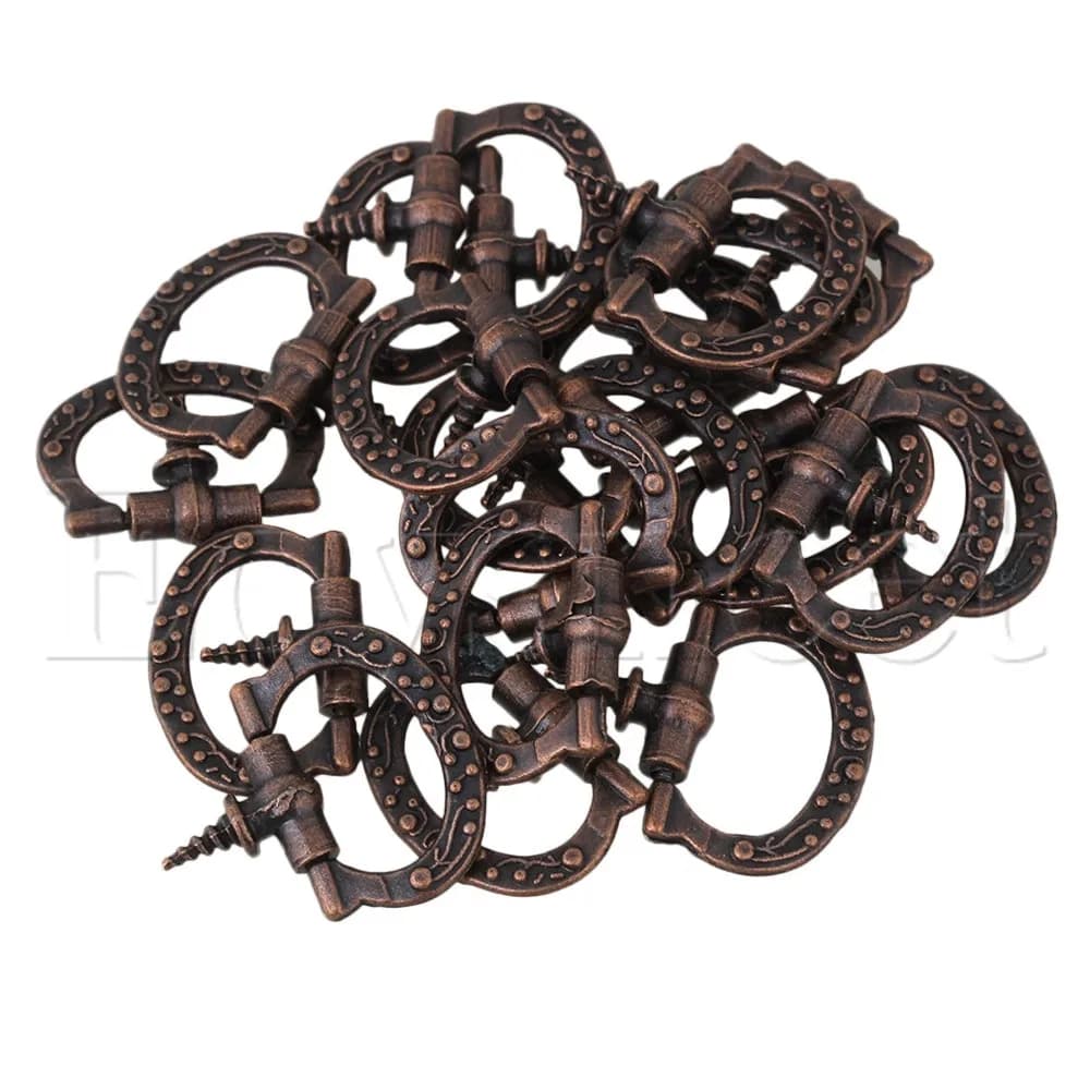 24x26mm Rosso In Lega di Zinco Bronze Antico Cassetto Dell'armadio Anello di Tirare La Maniglia Set di 20