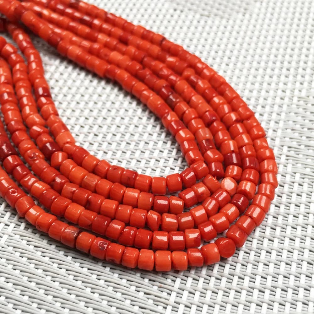 Perline di corallo rosso naturale Perline di corallo sciolte cilindriche per la creazione di gioielli Accessori per collane fai da te Dimensioni 3x3 mm