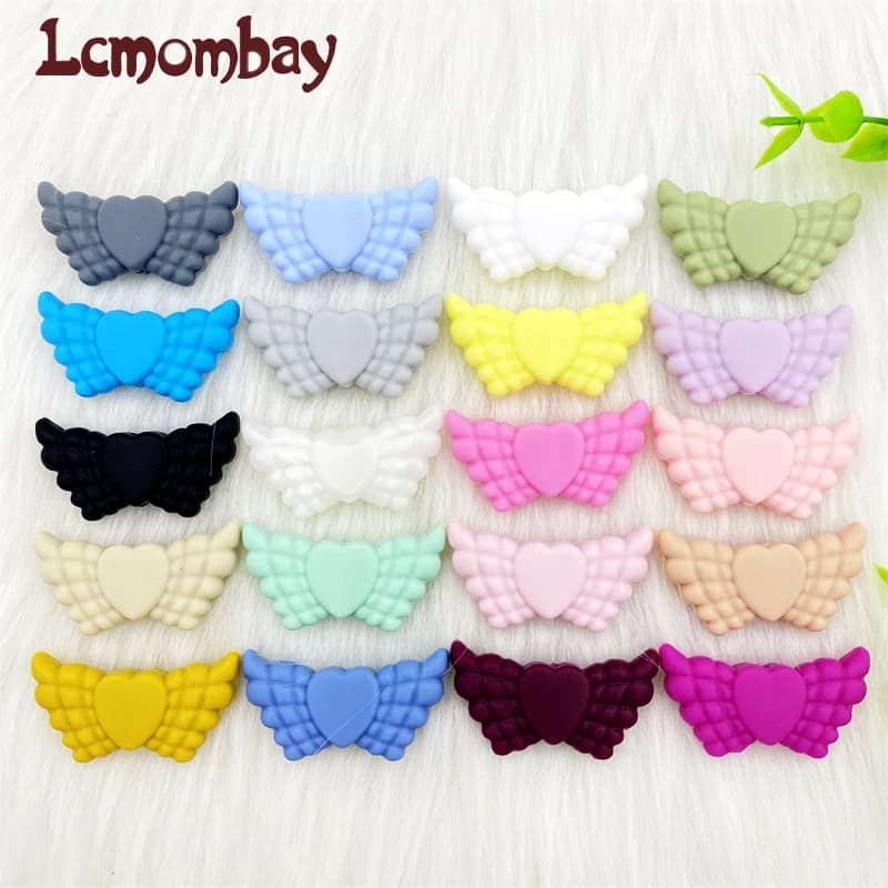 10 pezzi di perline in silicone a forma di ala d'angelo, giocattoli per la dentizione dei bambini, perline per catenelle portaciuccio, accessori fai da te.