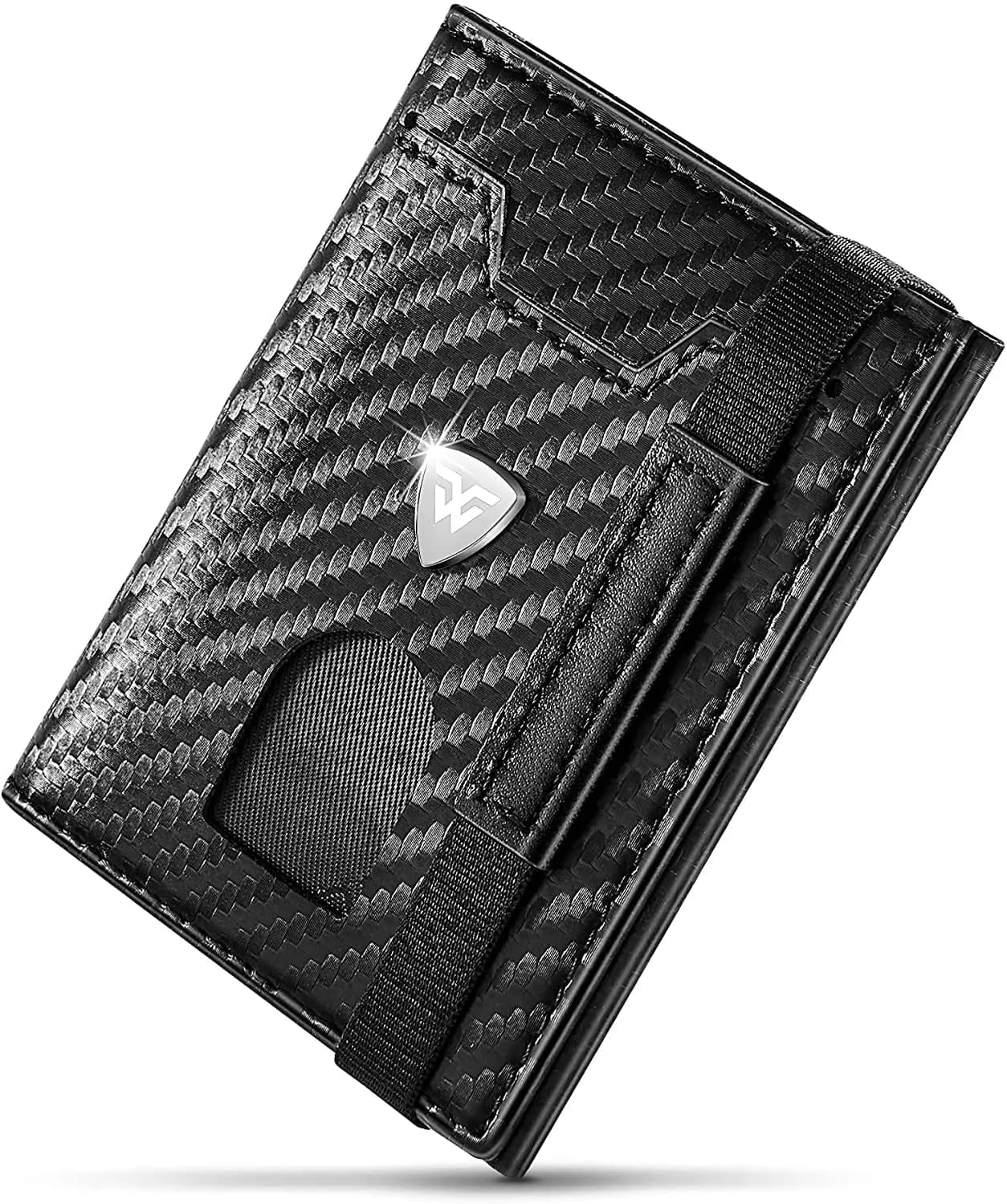 Mini porta carte piccolo Portafogli da uomo Porta carte sottile in pelle di carbonio Porta carte RFID Scomparto portamonete con cerniera Nero