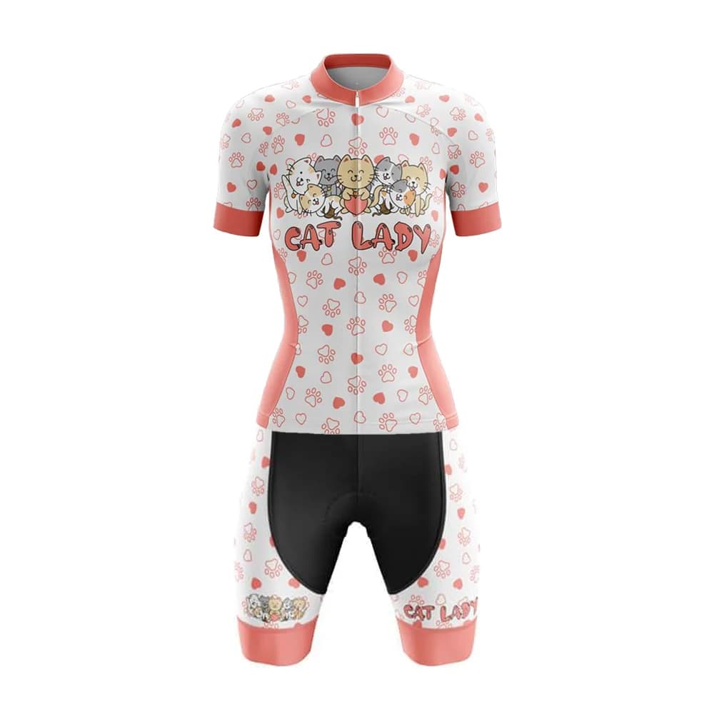 Cycling Knit CAT LADY Women's Set Shorts with Short Sleeved Chicks Breathable Gel Pad Roupa Cycling Female Roupas Femininas