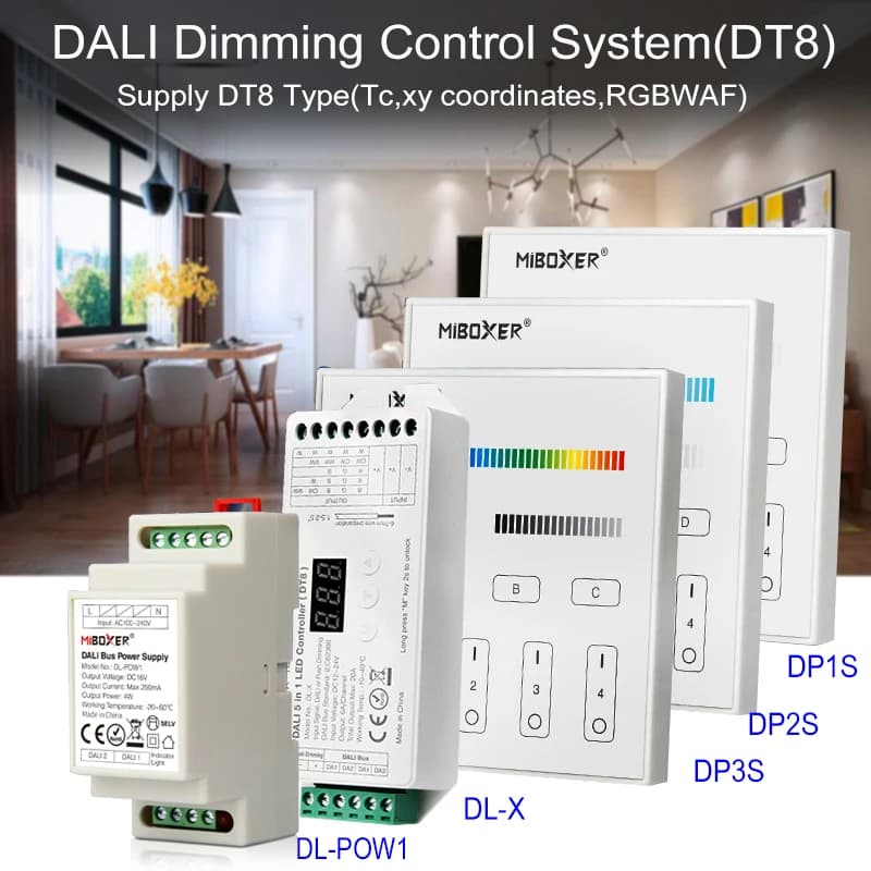 Miboxer DT8 DALI Sistema di controllo dell'attenuazione 86 DALI 5 in 1 Pannello touch Controller LED DALI Bus Alimentazione Guida DIN per lampade a LED