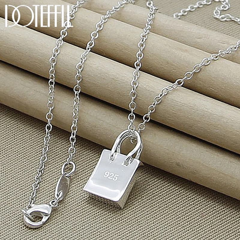 DOTEFFIL Collana con ciondolo con lucchetto quadrato a catena da 18-30 pollici in argento sterling 925 per gioielli di moda da sposa uomo donna