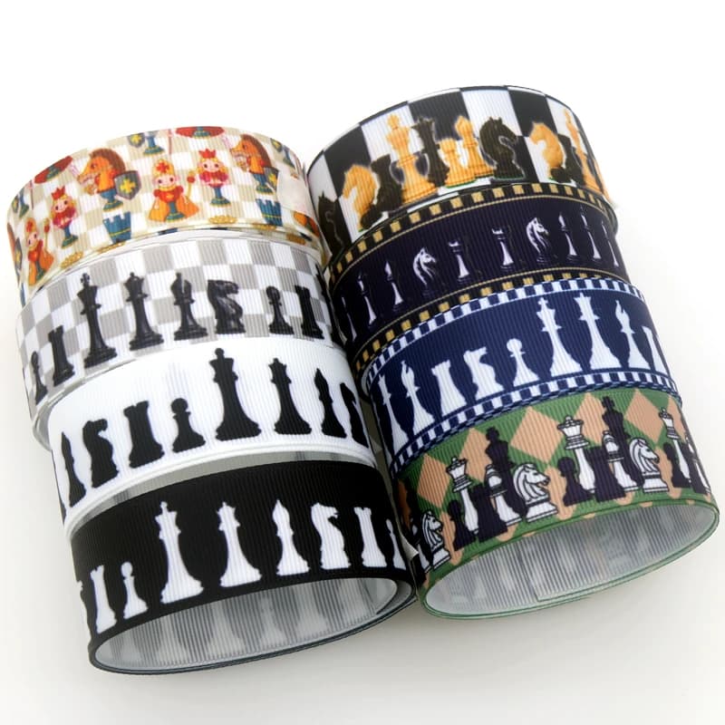 DHK 50yards Chess Printed Grosgrain Ribbon Accessory Hairbow Headwear Decoration DIY Wholesale Craft S1451