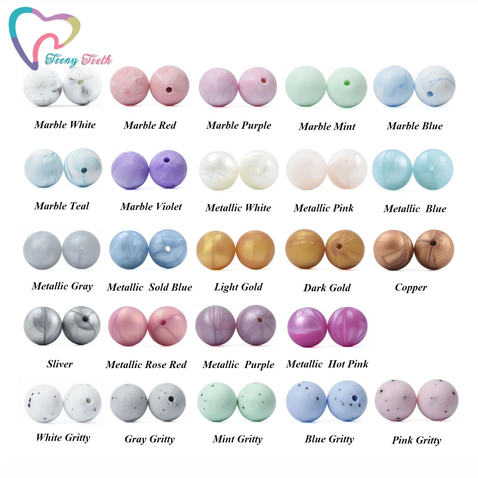 50 pezzi di marmo e metallo 12/15 MM perline di Silicone massaggiagengive sicuro rotondo dentizione perline masticabili per accessori collana fai da te giocattolo